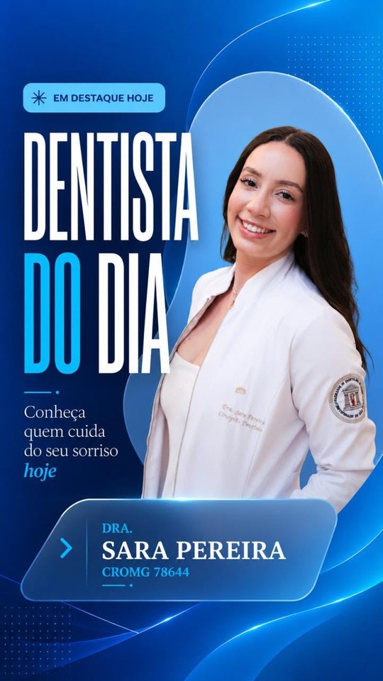 Arte da Dra. Sara Pereira com foto, nome e registro CRO-MG.